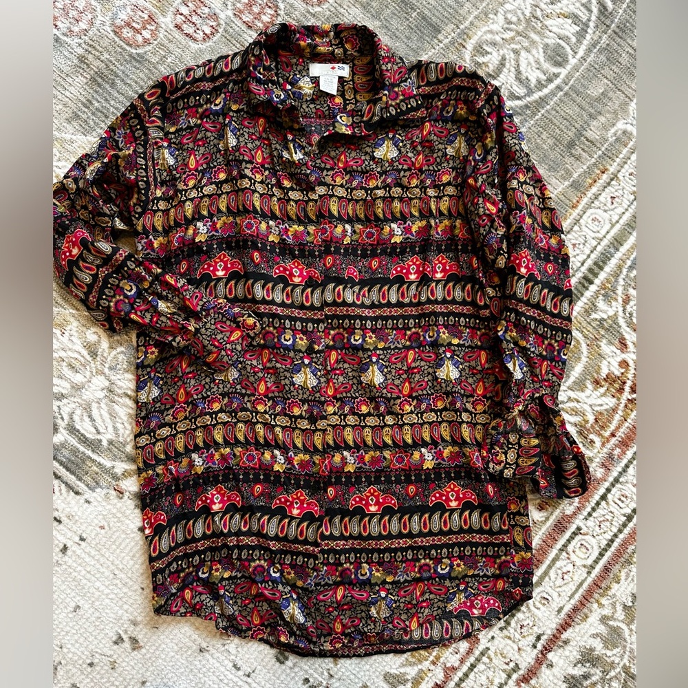 Vintage French Navy Tunic Button Down Top